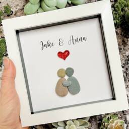 Valentine Gift Personalised Pebble Art Couple Picture, Romantic Anniversary For Him Or Her, Handmade Love Pictures - thumbnail 2