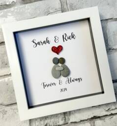 Valentine Gift Personalised Pebble Art Couple Picture, Romantic Anniversary For Him Or Her, Handmade Love Pictures - thumbnail 1