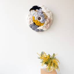 Round Woven Wall Hanging, Weaving Art For Bedroom, Circular Textured Decor - thumbnail 2