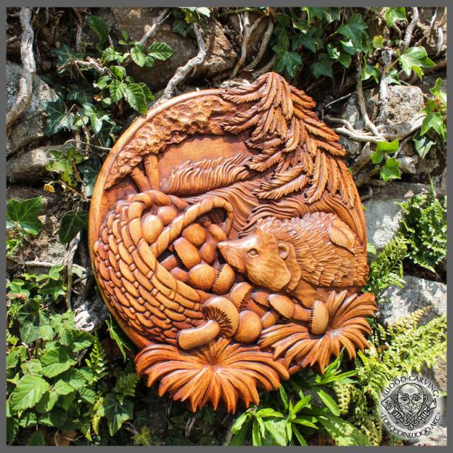 Iroko Wood Carving - Hedgehog Rustic Wall Art - image 1