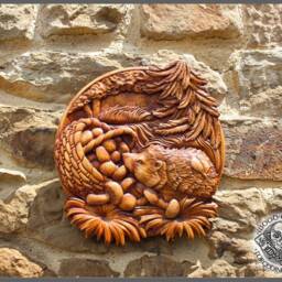 Iroko Wood Carving - Hedgehog Rustic Wall Art - thumbnail 2