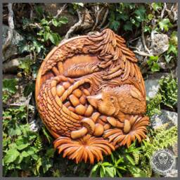 Iroko Wood Carving - Hedgehog Rustic Wall Art