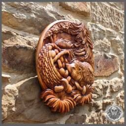 Iroko Wood Carving - Hedgehog Rustic Wall Art - thumbnail 3