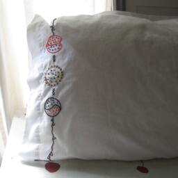 Embroidered Pillowcase Set in White With Sun Heart & Yin Yang Symbols - thumbnail 1