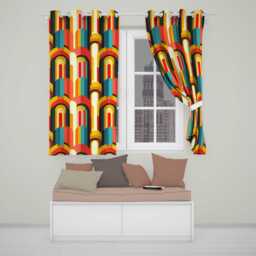 Abstract Geometric Curved Shape Vibrant Color Composition Seamless Readymade Eyelet Ring Top Thermal 100% Blackout Curtains - thumbnail 1