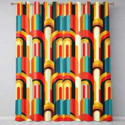Abstract Geometric Curved Shape Vibrant Color Composition Seamless Readymade Eyelet Ring Top Thermal 100% Blackout Curtains - thumbnail 2