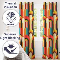 Abstract Geometric Curved Shape Vibrant Color Composition Seamless Readymade Eyelet Ring Top Thermal 100% Blackout Curtains - thumbnail 3