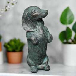 Dachshund Ornament Gift Sausage Dog Doxie Daxie Dachs Statue Home Ornament, Wiener Antique Style Collectable Resin Bronze - thumbnail 1