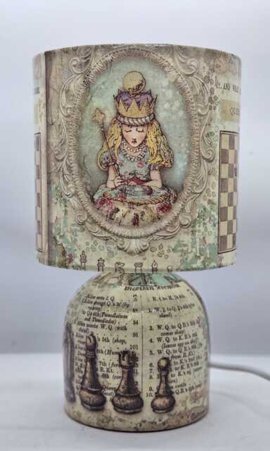 Alice in Wonderland Decoupage Table Lamp, Queen Of Hearts Design - image 1