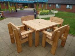 Garden Picnic Table Bench Set Heavy Duty Rustic