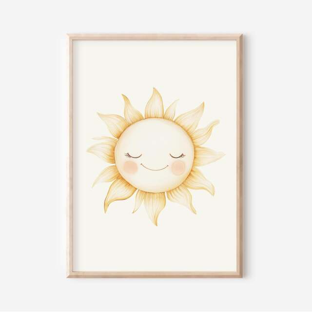 Sunshine Nursery Wall Art Print, Cute Smiling Sun Illustration, Baby Room Decor, Kids Bedroom Art, Gicl??e A5/A4/A3 - image 1