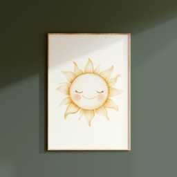 Sunshine Nursery Wall Art Print, Cute Smiling Sun Illustration, Baby Room Decor, Kids Bedroom Art, Gicl??e A5/A4/A3 - thumbnail 2