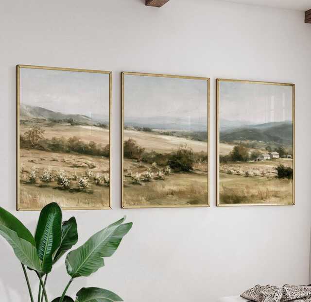 Orchard Landscape Trio, Neutral Countryside Wall Art Set - image 1