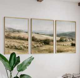 Orchard Landscape Trio, Neutral Countryside Wall Art Set - thumbnail 1