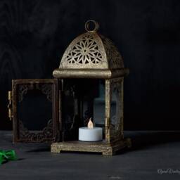 Set Of 2 Lanterns Bronze Finish Lantern Candle Holder Moroccan Wedding Centerpiece 5Th Anniversary Gift - thumbnail 2