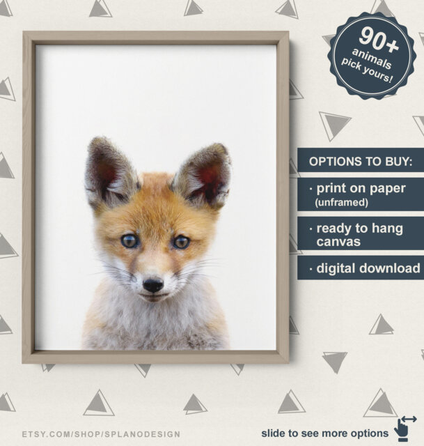 Baby Fox Print, Woodland Wall Decor, Nursery, Animal Animals Gifts, Creatures Canvas - image 1