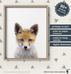 Baby Fox Print, Woodland Wall Decor, Nursery, Animal Animals Gifts, Creatures Canvas - thumbnail 1