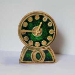Hand Made Free Standing Green Ceramic Mantle Clock With Inlaid Blue & Glass 18.5 cm Tall - thumbnail 2