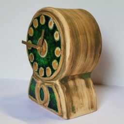 Hand Made Free Standing Green Ceramic Mantle Clock With Inlaid Blue & Glass 18.5 cm Tall - thumbnail 3