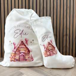 Personalised Christmas Gift Set - Gingerbread House Stocking, Mug & Tote