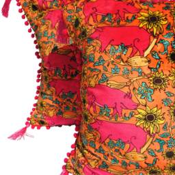 Pink & Orange Pig Printed Velvet Cushion , Farm Animals, Piggy, Floral, Farmhouse, Luxury, Sunflowers, Animal - thumbnail 3