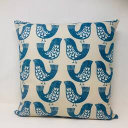 Scandi Cream & Blue Bird Cushion, Cushion Cover, Duck Feather Pillow, Birthday Present, Letterbox Gift - thumbnail 2