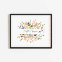Dragonfly Floral Wreath Print Hello Summer Watercolor Wall Art - Unframed - thumbnail 2