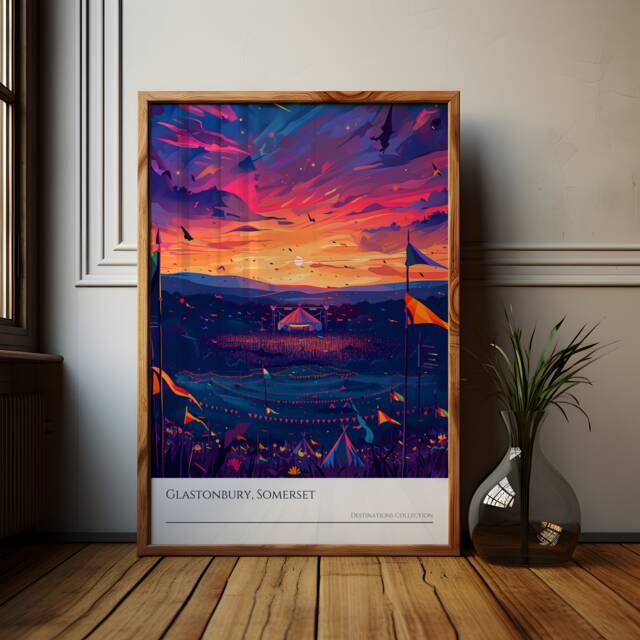 Glastonbury Sunset Poster Vibrant Festival Art Print - image 1