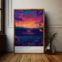 Glastonbury Sunset Poster Vibrant Festival Art Print - thumbnail 1