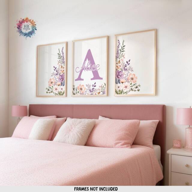 Girls Wildflower Personalised Prints - Set Of 3 - Baby Room Decor Nursery Wall Art Girl Floral Bedroom Toddler Playroom Picture - image 1