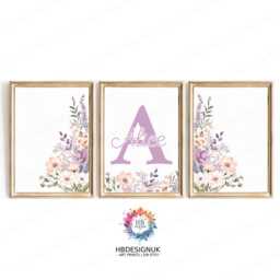 Girls Wildflower Personalised Prints - Set Of 3 - Baby Room Decor Nursery Wall Art Girl Floral Bedroom Toddler Playroom Picture - thumbnail 2