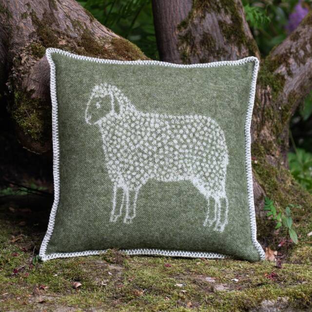 Moss Green Sheep Cushion Cover - Pure Wool Reversible Pillowcase 45 X 45cm/ 18 18 - image 1