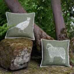 Moss Green Sheep Cushion Cover - Pure Wool Reversible Pillowcase 45 X 45cm/ 18 18 - thumbnail 2