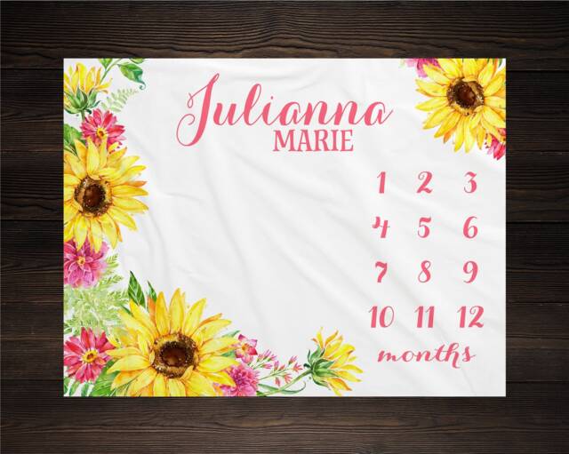 Sunflower Milestone Blanket Personalized Monthly Growth Tracker Custom Baby Shower Gift For New Mom Watercolor Floral Newborn - image 1