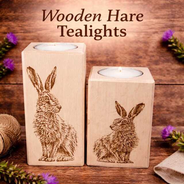 Wooden Hare Tealight Holders, Rustic Woodland Beech Wood Candle D??cor - image 1