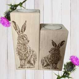 Wooden Hare Tealight Holders, Rustic Woodland Beech Wood Candle D??cor - thumbnail 4