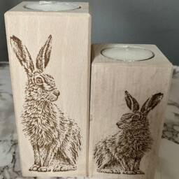 Wooden Hare Tealight Holders, Rustic Woodland Beech Wood Candle D??cor - thumbnail 3