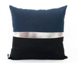 Silver Pillow Cover, Navy Blue & Black Colorblock Cushion - All Sizes Modern Pillow, Home Gifts For You - thumbnail 1