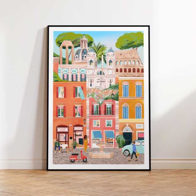 Rome Art Print, Italy Travel Poster, Travel Art, The Spanish Steps Rome, Roman Forum, Colosseum Roma - image 1