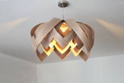 L18O, 70cm Handmade Wood Pendant Lamp, Walnut Veneer. Ceiling Design Hanging Chandelier Light - thumbnail 1
