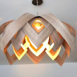 L18O, 70cm Handmade Wood Pendant Lamp, Walnut Veneer. Ceiling Design Hanging Chandelier Light - thumbnail 3
