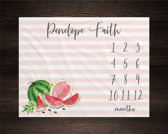 Watermelon Milestone Blanket Month Baby Watch Me Grow Growth Tracker Shower Personalize Newborn Gift - image 1