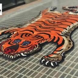 Tibetan Tiger Silk Rug Handknotted 3 Sizes 100 Knot Nepal - Orange Buddhist Luxury Carpet - thumbnail 3