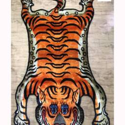Tibetan Tiger Silk Rug Handknotted 3 Sizes 100 Knot Nepal - Orange Buddhist Luxury Carpet - thumbnail 2