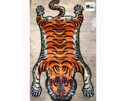 Tibetan Tiger Silk Rug Handknotted 3 Sizes 100 Knot Nepal - Orange Buddhist Luxury Carpet - thumbnail 1