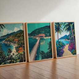 Set Of 3 Koh Samui Posters, Thailand Travel Prints, Tropical Wall Art, Beach Decor, Prints - thumbnail 2