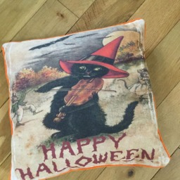 "Handmade Halloween Black Cat Pillow/Cushion Cover 16""x16" - thumbnail 2