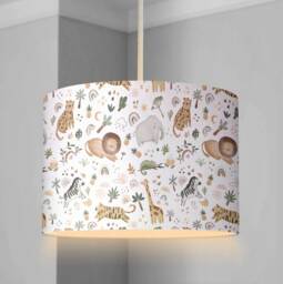 Lampshade - Safari Doodles Nursery Ceiling Or Table Lampshade Childrens Room Round Lampshade, Animal Decor
