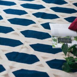 Blue Geometric Flatwoven Kilim Rug - Southwestern Turkish Rugs Living Room Area Accent Runner Size 3x5 5x8 8x10 Wool Woven Low Pile - thumbnail 3