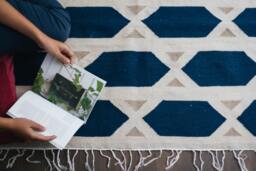 Blue Geometric Flatwoven Kilim Rug - Southwestern Turkish Rugs Living Room Area Accent Runner Size 3x5 5x8 8x10 Wool Woven Low Pile - thumbnail 1